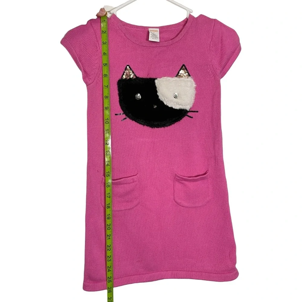 Gymboree 8 Pink‎ Sweater Dress Cat Applique Sequin Pockets Catcore Kawaii